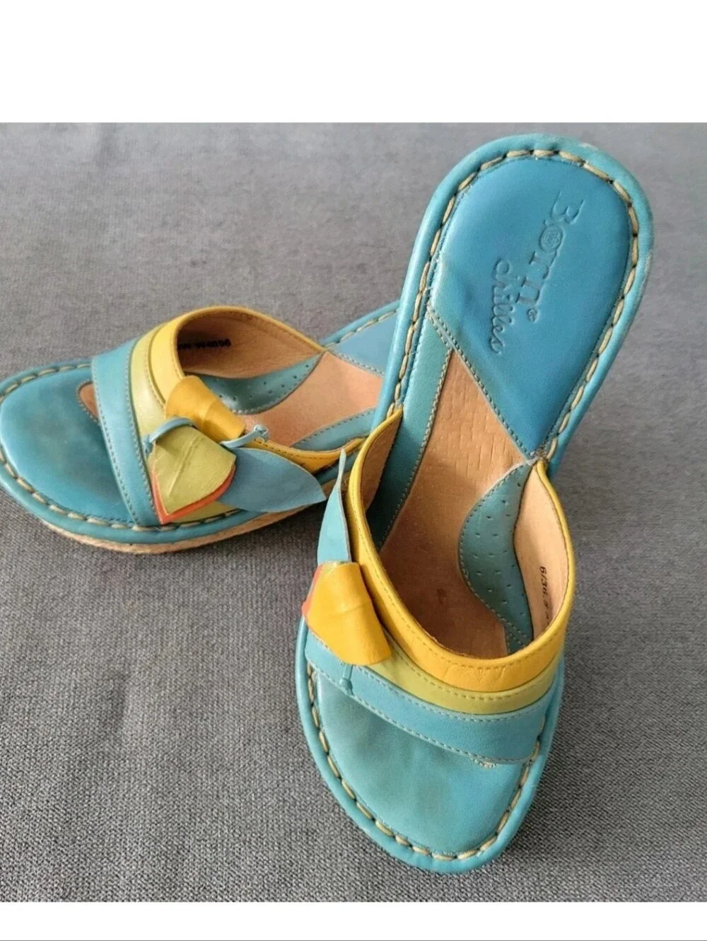 Born Drilles Wedge Blue Green Slide Espadrille Sandals Heels Beach Y2k 6.5